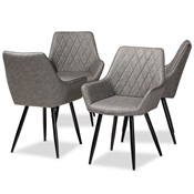 Baxton Studio Astrid Mid-Century Contemporary Grey Faux Leather Upholstered and Black Metal 4-Piece Dining Chair Set